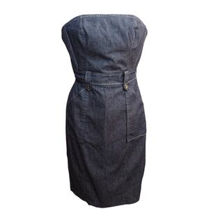 EXPRESS Y2K denim strapless midi dress